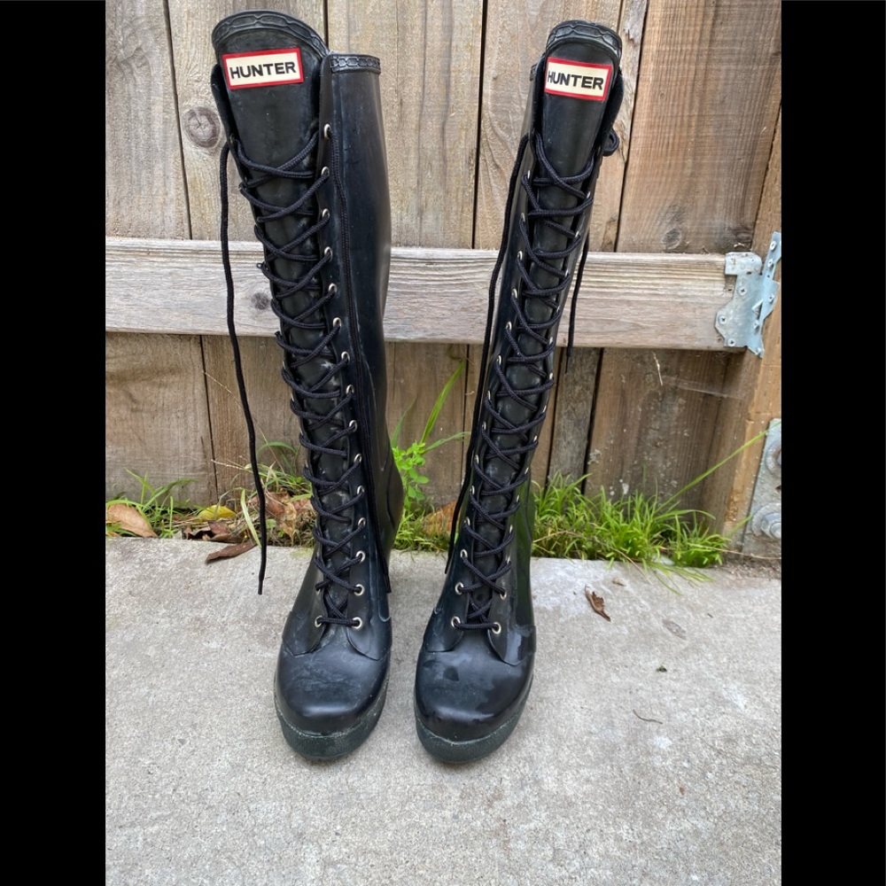 Under the Knee Hunter Boots High Heel Black Size 8